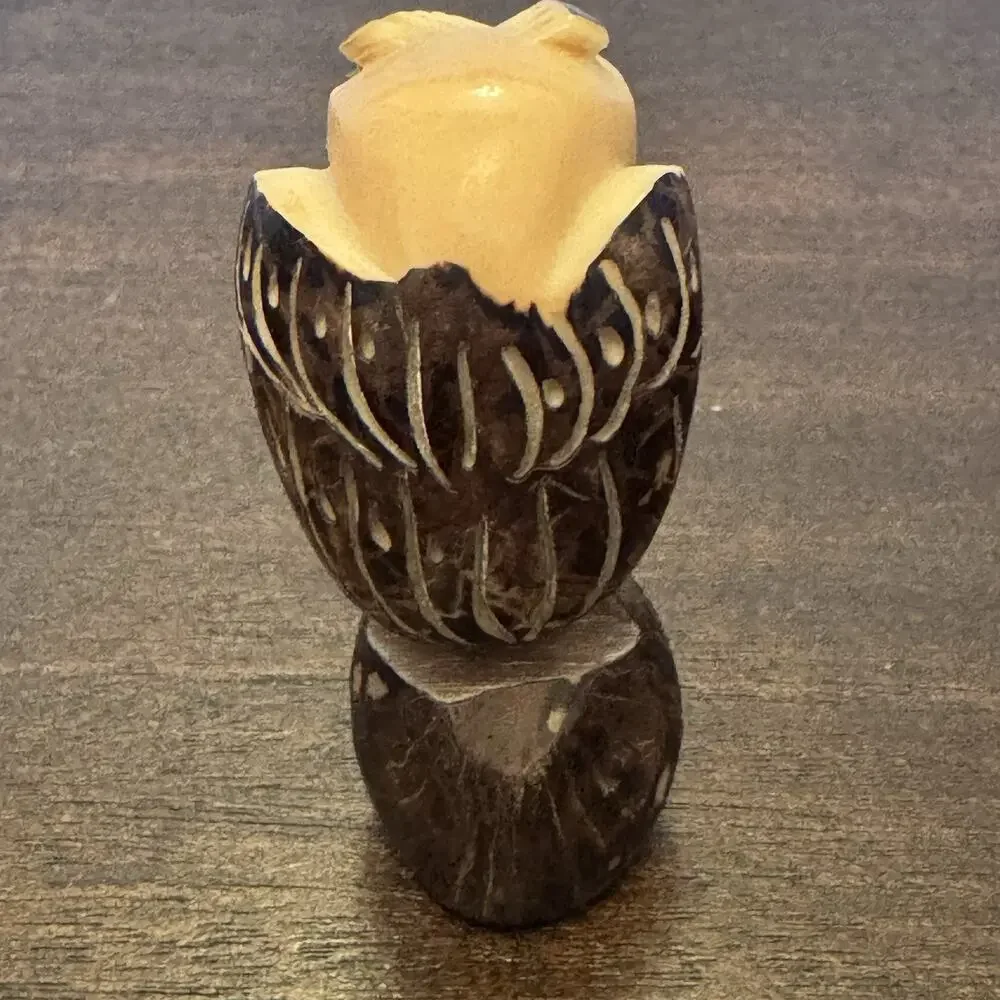 Owl Hand Carved Tagua Nut Vegetable Ivory Figurine Wise Owl Totem Birds Wisdom